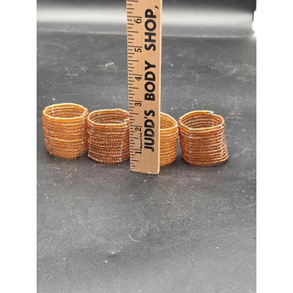Lot Of 4 Gold Amber Beaded Napkin Rings